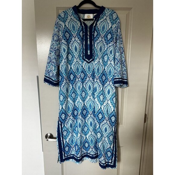 Nicoblu Nicobar Tunic in Deep Sea Blue Ikat Size 1X Petite - Picture 3 of 10